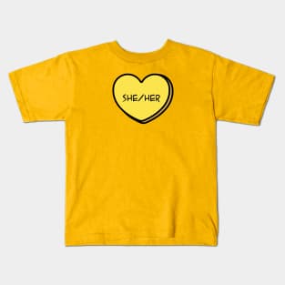 Pronoun She/Her Conversation Heart in Yellow Kids T-Shirt